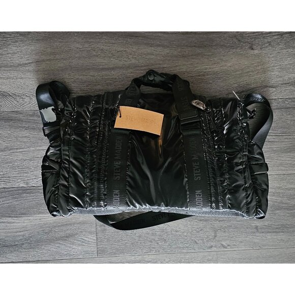 Steve Madden Black Buttery Soft Faux Leather Weekender Duffle Bag - Picture 5 of 5